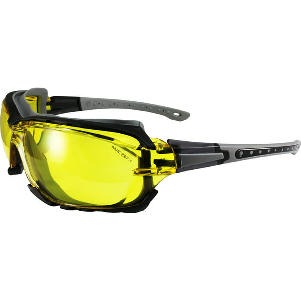 Yellow Birdz Eyewear Gasket Safety Padded Motorcycle Sport Sunglasses Grey with Clear Lens 